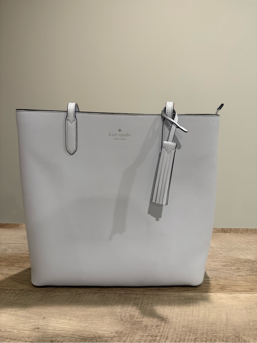 kate spade blue saffiano leather tote with tassel